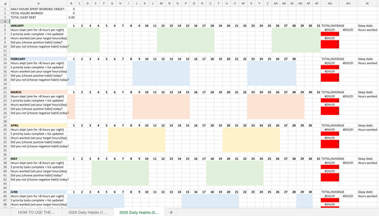 Daily Habits Spreadsheet - 5 Habits