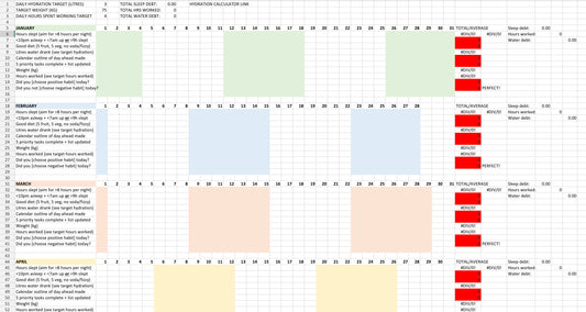 Daily Habits Spreadsheet - 10 Habits