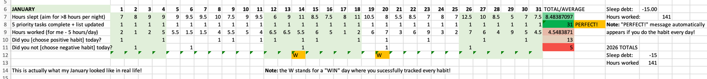 Daily Habits Spreadsheet - 5 Habits